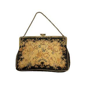 Made in Czechoslovakia Antique Purse Evening Bag Needlepoint Tapestry Gold Frame